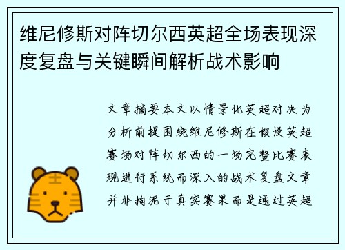 维尼修斯对阵切尔西英超全场表现深度复盘与关键瞬间解析战术影响